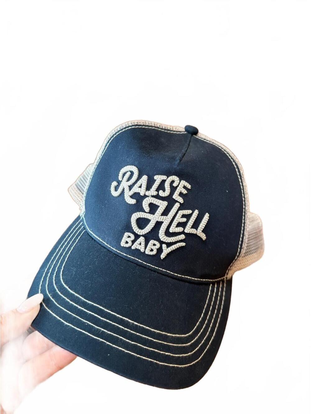 Idyllwind Raise Hell Baby Black and Beige Trucker Hat